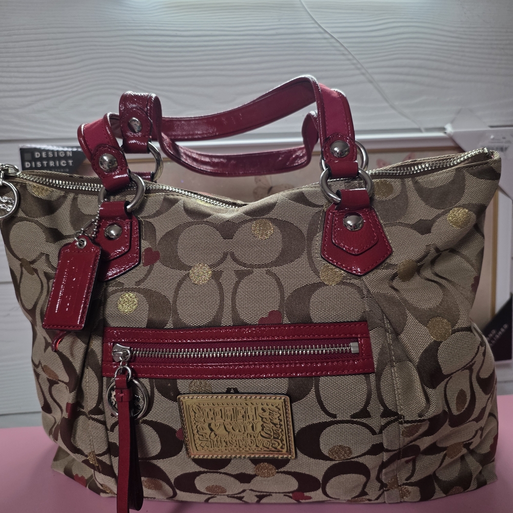 Stylish Red and Brown Coach Women's Bag